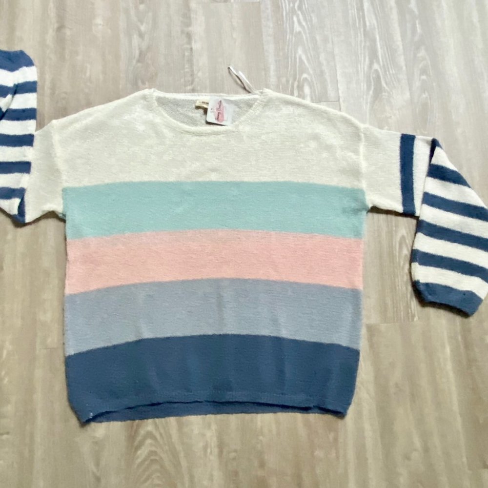 (2) New Sailor Fisherman Beach Striped Loose Knit Dropped Sleeve Sweater…